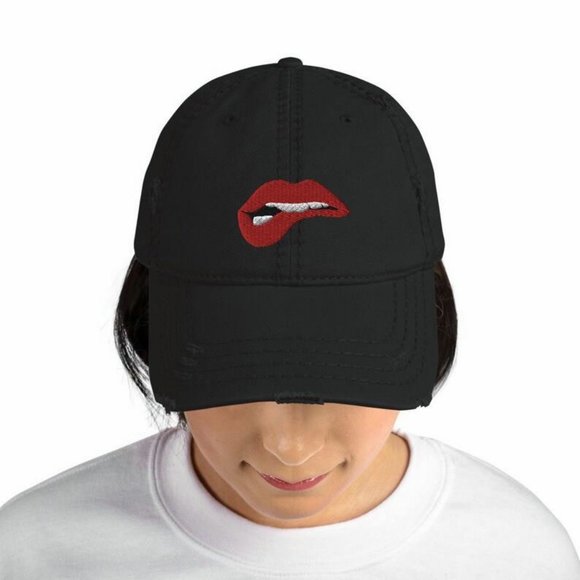 Biting Lip Distressed Dad Hat - Picture 2 of 2